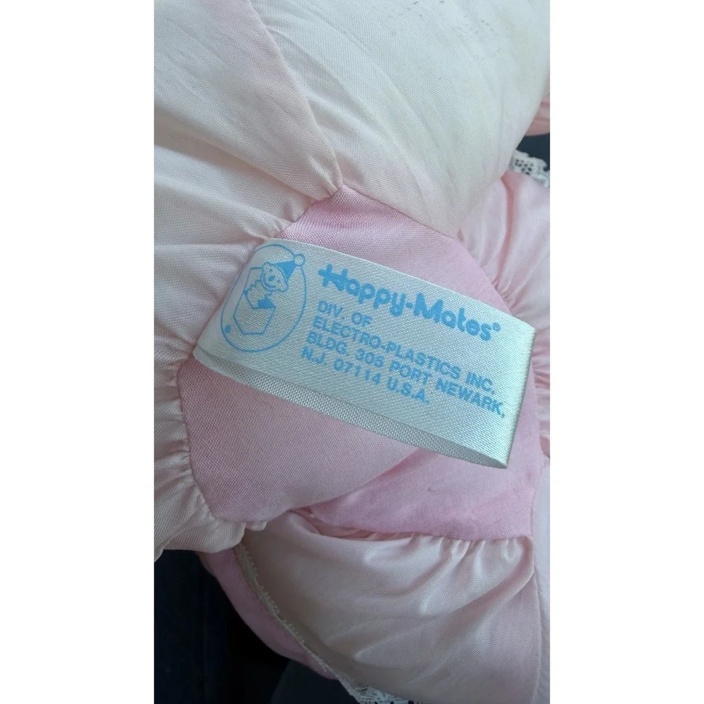 NWT Happy Mates Nylon Parachute Pink Bunny Rabbit plush Dress blue eyes Vintage